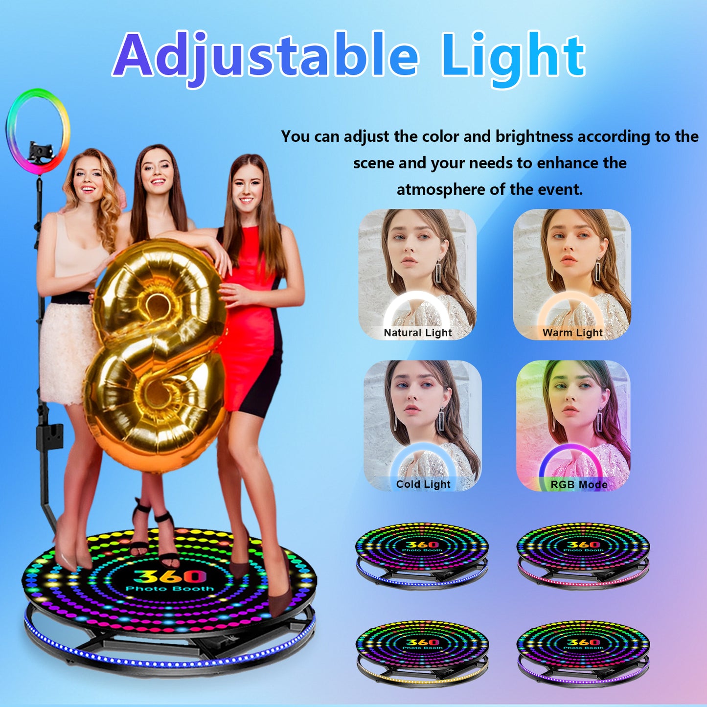 360 Metal Platform Photo Booth Machine Automatic Spin Slow Motion Video Booth Camera Booth for Weddings Parties Events