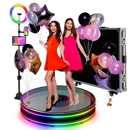 Portable 360 Photo Booth LED Glass Machine Camera Selfie Video Fill Light Booth Free Accessories Automatic Spin 360 Photobooth