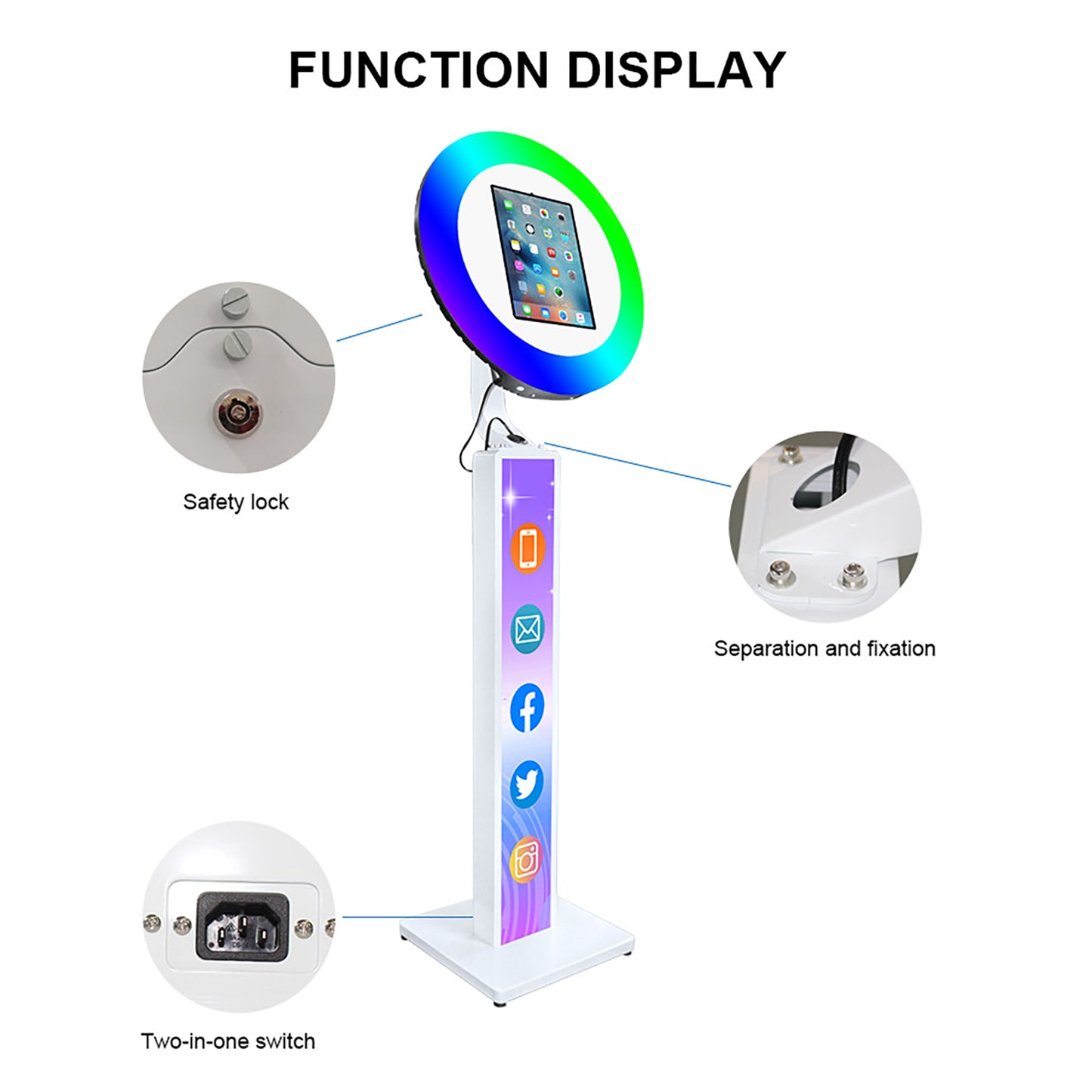 Portable Stand Selfie PhotoBooth Machine Metal Shell iPad Photo Booth With Ring Light for iPad 10.2'' 10.9'' 11'' 12.9''