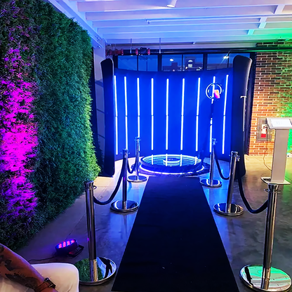 360 Photo Booth Backdrop for Party Event LED Lights Vogue Booth 360 Degree Video Camera Booth Enclosure Free Customize Logo for Events Weddings Parties