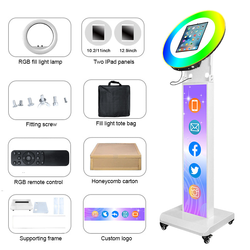 Portable lpad Photo Booth Compatible with Any lpad Logo Customizable Selfie Photo Booth Stand Shell with Flight Case for Parties Wedding Events